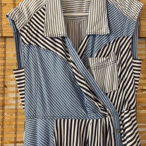 Pilcro Striped Sleeveless Wrap Dress in Blue and White
